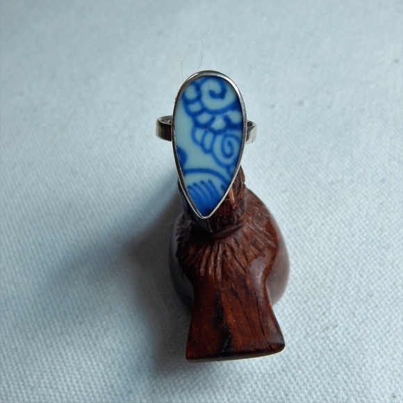 Jewelry - Sterling Blue White Porcelain Mehndhi Ring 8.5